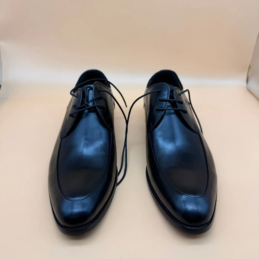 Santimon Men's US 8.5‎ Black Leather Formal Derby Lace Up Dress Shoes